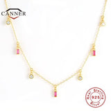 Colorful Zircon 925 Sterling Silver Necklace for Women Party Wedding