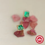 Green Square Zircon Stud Earring S925 Sterling Silver Piercing Stud Earrings