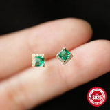Green Square Zircon Stud Earring S925 Sterling Silver Piercing Stud Earrings