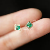 Green Square Zircon Stud Earring S925 Sterling Silver Piercing Stud Earrings