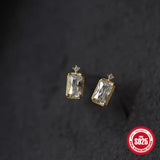 Green Square Zircon Stud Earring S925 Sterling Silver Piercing Stud Earrings