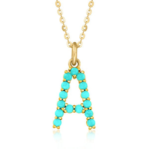 Turquoise Letter Pendant Necklace 925 Silver Women's Jewelry