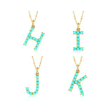 Turquoise Letter Pendant Necklace 925 Silver Women's Jewelry