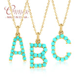 Turquoise Letter Pendant Necklace 925 Silver Women's Jewelry