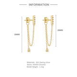 S925 Silver Zircon Tassel Chain Earrings for Women Gift