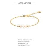 925 Silver Plated Pearl Charm Bracelet Link Chain Jewelry