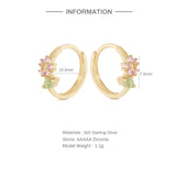 Flower Zircon 925 Silver Hoop Earrings Wedding Party Fine Jewel