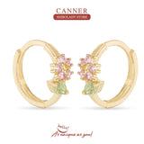 Flower Zircon 925 Silver Hoop Earrings Wedding Party Fine Jewel