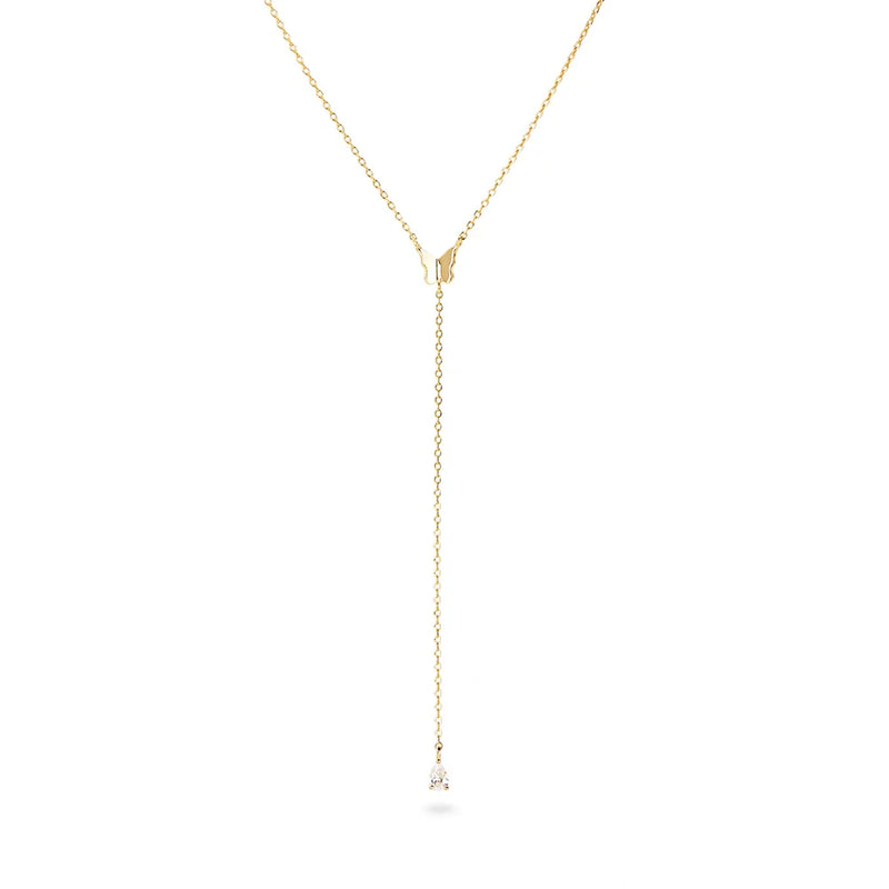 French Y-Necklace 925 Silver Tassel Butterfly Pendant