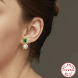 Freshwater Pearl Stud Earrings 925 Sterling Silver Green Zircon Women Fine Jewel