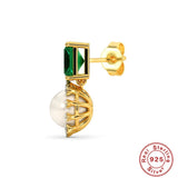 Freshwater Pearl Stud Earrings 925 Sterling Silver Green Zircon Women Fine Jewel