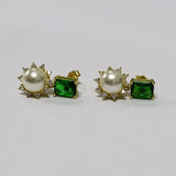 Freshwater Pearl Stud Earrings 925 Sterling Silver Green Zircon Women Fine Jewel