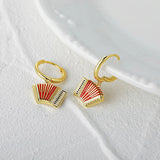 Accordion 925 Silver Earring Red Drop Accessory 18K