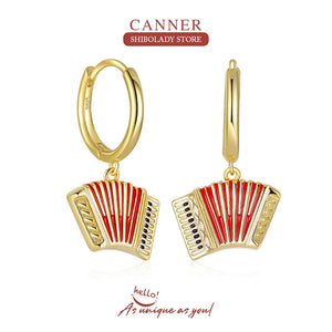 Accordion 925 Silver Earring Red Drop Accessory 18K