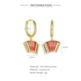 Accordion 925 Silver Earring Red Drop Accessory 18K