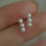 Gentle Temperament Pearl Stud Earrings 925 Silver Women's Jewelry