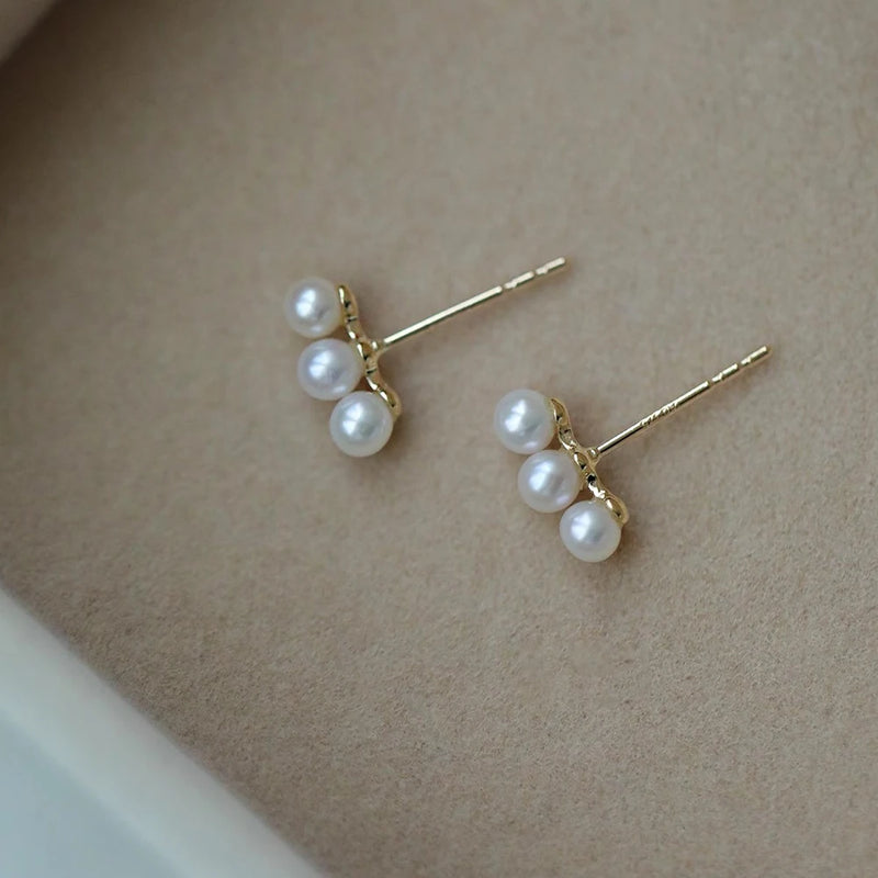 Gentle Temperament Pearl Stud Earrings 925 Silver Women's Jewelry