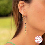 925 Silver Drop Earrings Zircon Long Chain - Daily Jewelry Gift