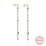 925 Silver Drop Earrings Zircon Long Chain - Daily Jewelry Gift