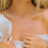 925 Silver Star Moon Pendant Necklace CZ Choker Chain Women Jewelry Gift