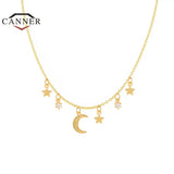 925 Silver Star Moon Pendant Necklace CZ Choker Chain Women Jewelry Gift