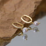 Diamond Hoop Earrings S925 Silver Baroque Pearls Wedding Bands