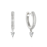 925 Sterling Silver Water Drop Zirconia Hoop Earrings