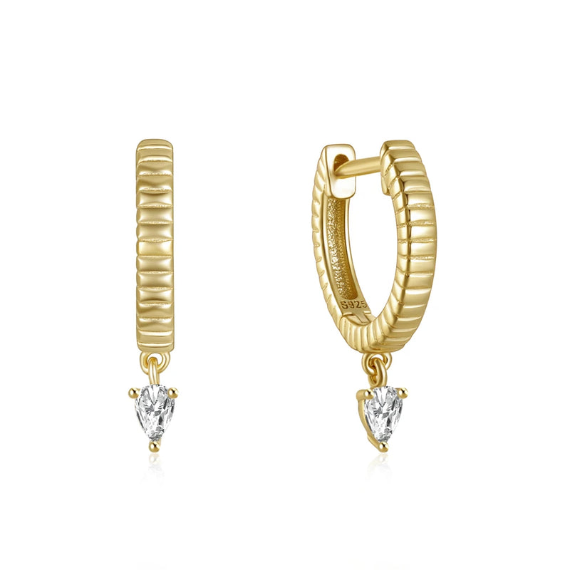 925 Sterling Silver Water Drop Zirconia Hoop Earrings