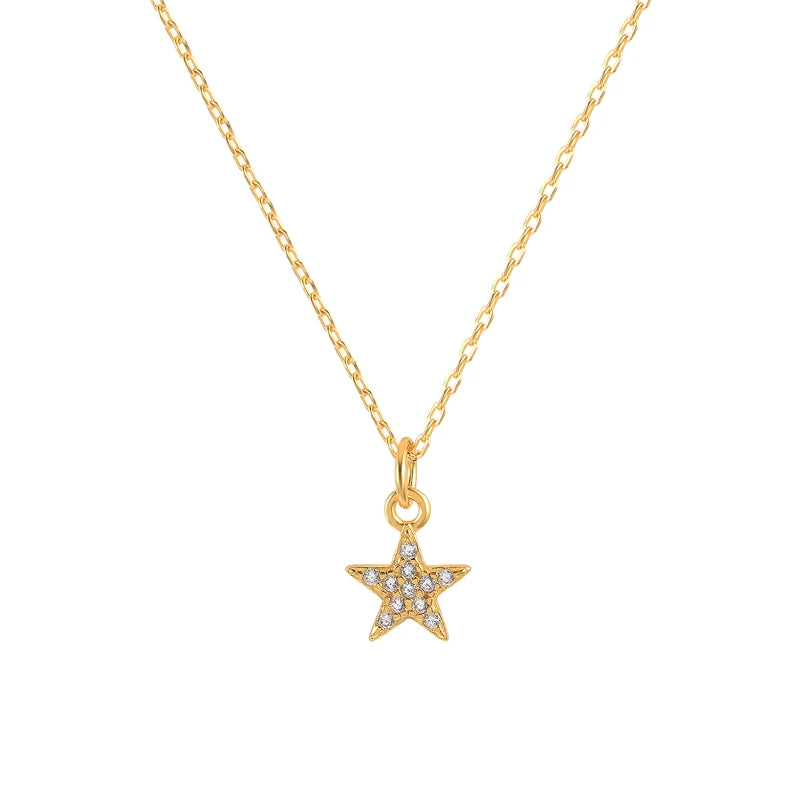 Golden Zircon Star Necklace 925 Sterling Silver Choker