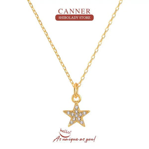 Golden Zircon Star Necklace 925 Sterling Silver Choker