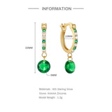 Emerald Eardrop Silver 925 Zircon Earrings Wedding Party Anniversary