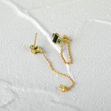 Green Zircon Silver Chain Stud Earrings for Women Piercing