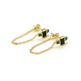 Green Zircon Silver Chain Stud Earrings for Women Piercing