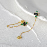Green Zircon Silver Chain Stud Earrings for Women Piercing