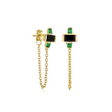 Green Zircon Silver Chain Stud Earrings for Women Piercing