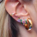 Green Zircon Silver Earrings for Women Colorful Huggie Wedding Party