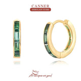 Green Zircon Silver Earrings for Women Colorful Huggie Wedding Party