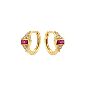 Green Red Gem Earrings Silver 925 Hoop Earrings 18K Huggie Wed
