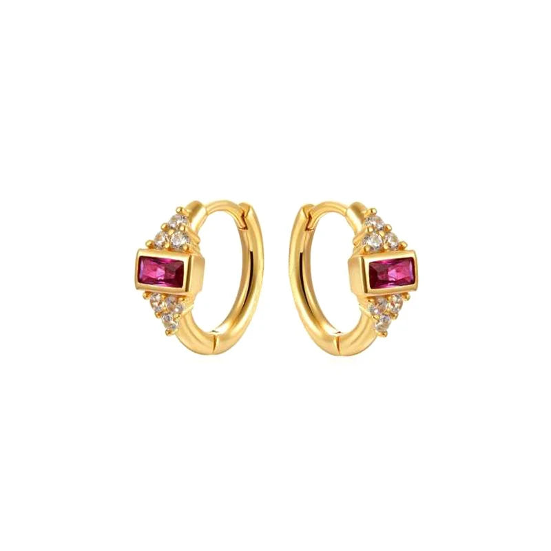 Green Red Gem Earrings Silver 925 Hoop Earrings 18K Huggie Wed