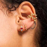 Green Red Gem Earrings Silver 925 Hoop Earrings 18K Huggie Wed