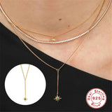 Green Stone Star Pendant Necklace 925 Sterling Silver Jewelry Choker Collar