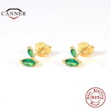Green Zircon Crystal 925 Sterling Silver Earrings for Women Ear Stud