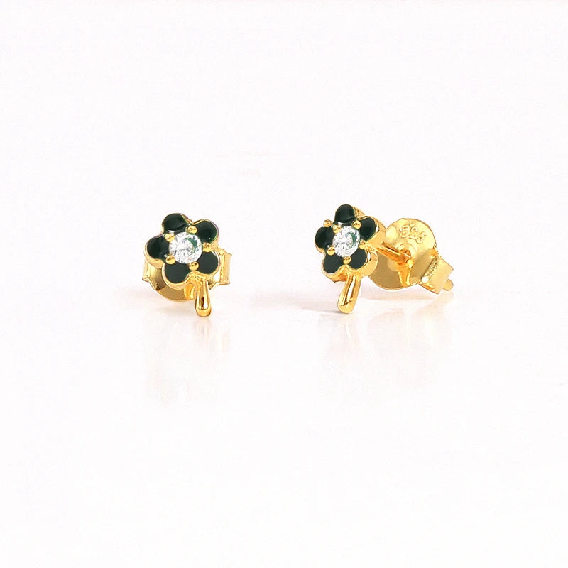 Green Zircon Crystal 925 Sterling Silver Earrings for Women Ear Stud