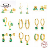 Green Zircon Crystal 925 Sterling Silver Earrings for Women Ear Stud