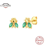 Green Zircon Crystal 925 Sterling Silver Earrings for Women Ear Stud