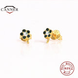 Green Zircon Crystal 925 Sterling Silver Earrings for Women Ear Stud