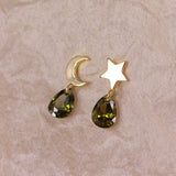 Green Zircon Star Water Drop Earrings 925 Sterling Silver Piercing Earrings