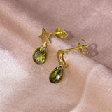 Green Zircon Star Water Drop Earrings 925 Sterling Silver Piercing Earrings