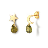 Green Zircon Star Water Drop Earrings 925 Sterling Silver Piercing Earrings