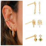 Green Zircon Tassel Earrings 925 Sterling Silver Piercing Stud Earrings